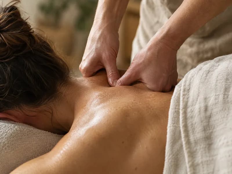 Massagem terapêutica a trabalhar um nó no ombro